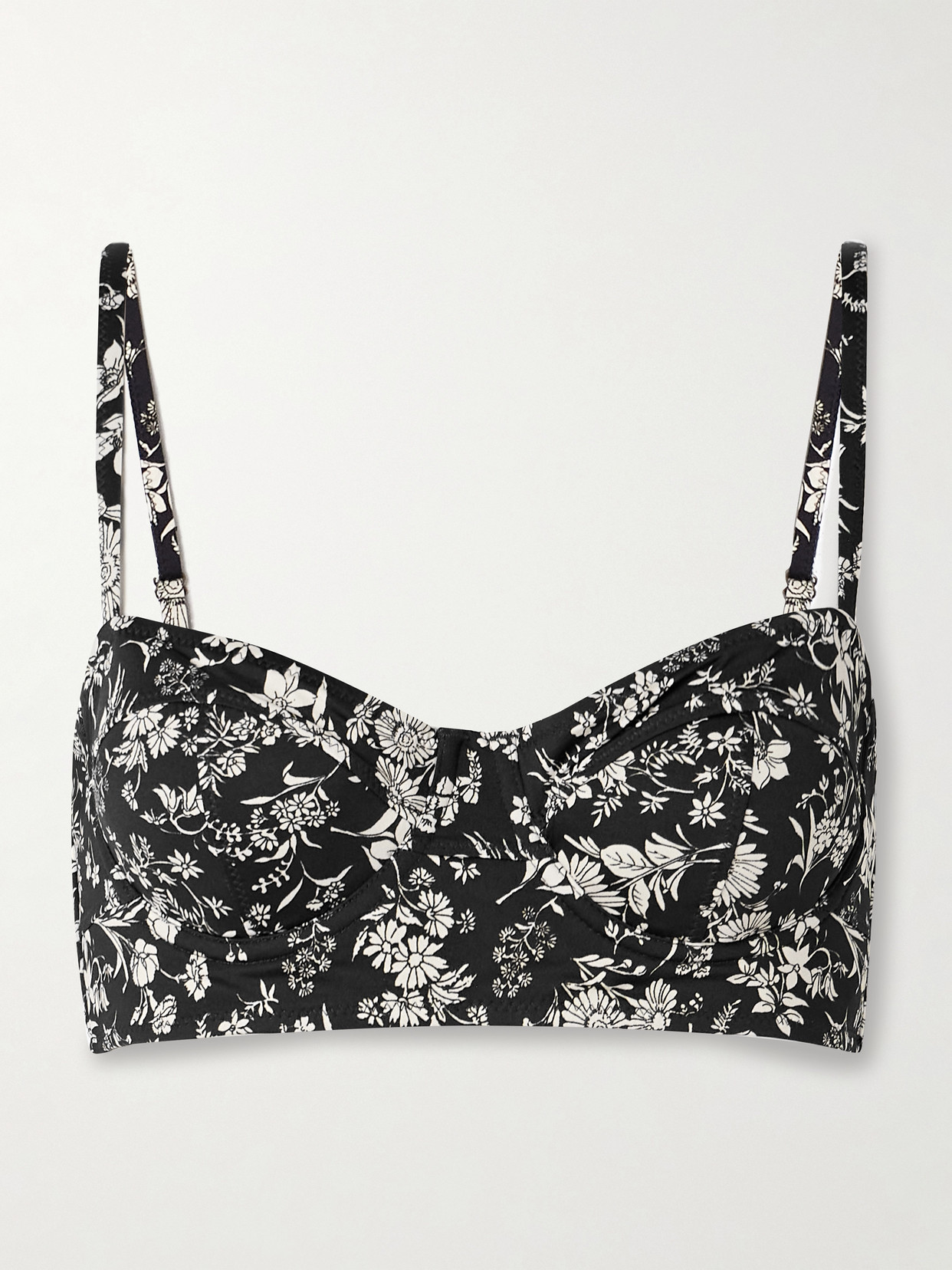 Ulla Johnson Zahara Printed Underwired Balconette Bikini Top In Black