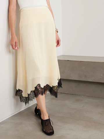 Ulla Johnson Rosine lace-trimmed silk crepe de chine midi skirt