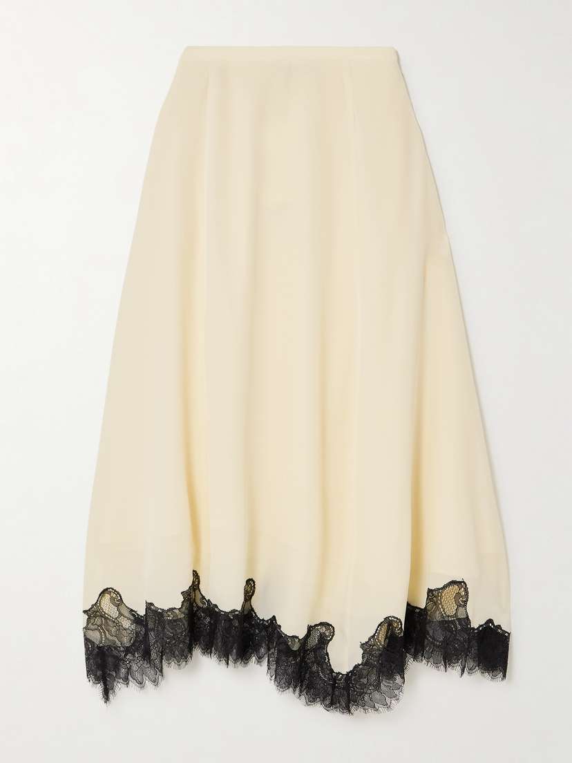 Ulla Johnson Rosine Lace-trimmed Silk Crepe De Chine Midi Skirt