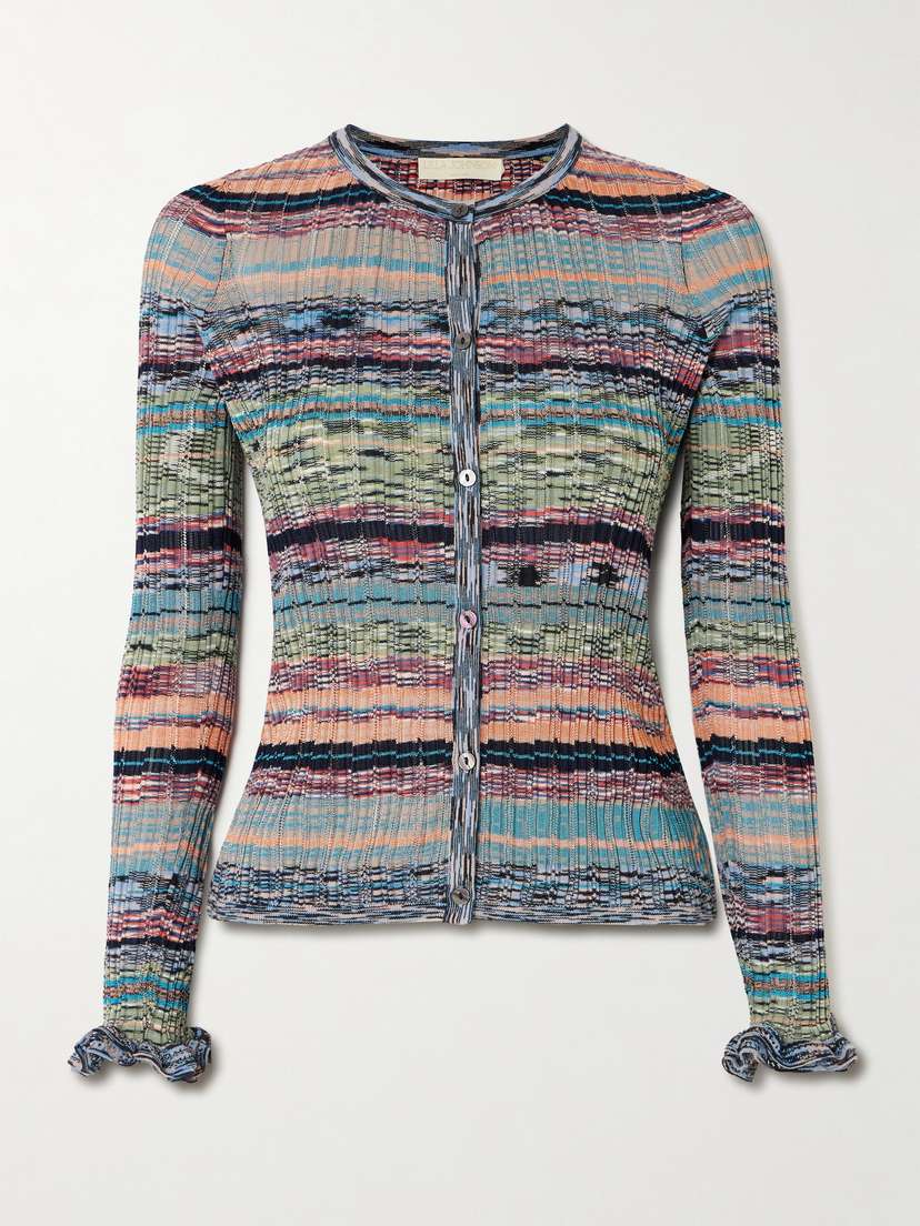 Ulla Johnson Lex Pointelle-trimmed Striped Ribbed-knit Cardigan