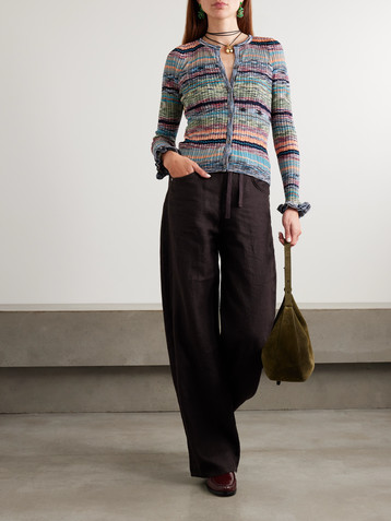 Ulla Johnson Lex pointelle-trimmed striped ribbed-knit cardigan