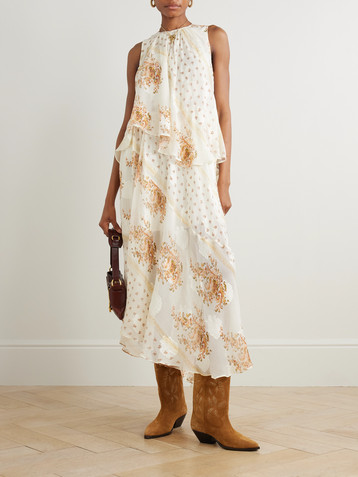 Ulla Johnson Caprice asymmetric layered printed silk-blend dress
