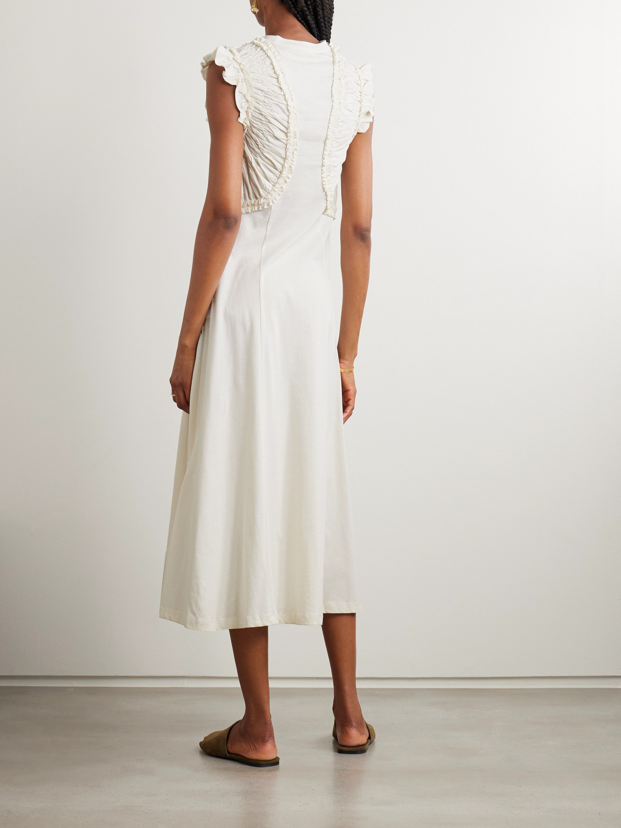Ulla Johnson Shiva Ruffled Ruched Organic Cotton Midi Dress