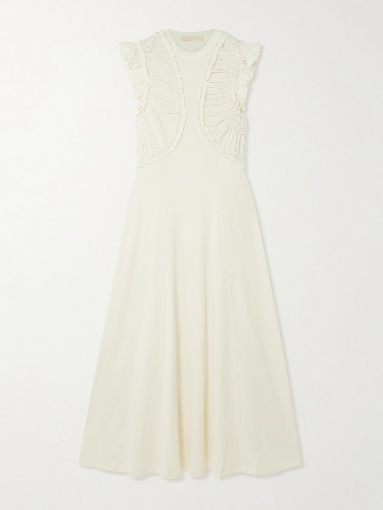 Ulla Johnson Shiva Ruffled Ruched Organic Cotton Midi Dress