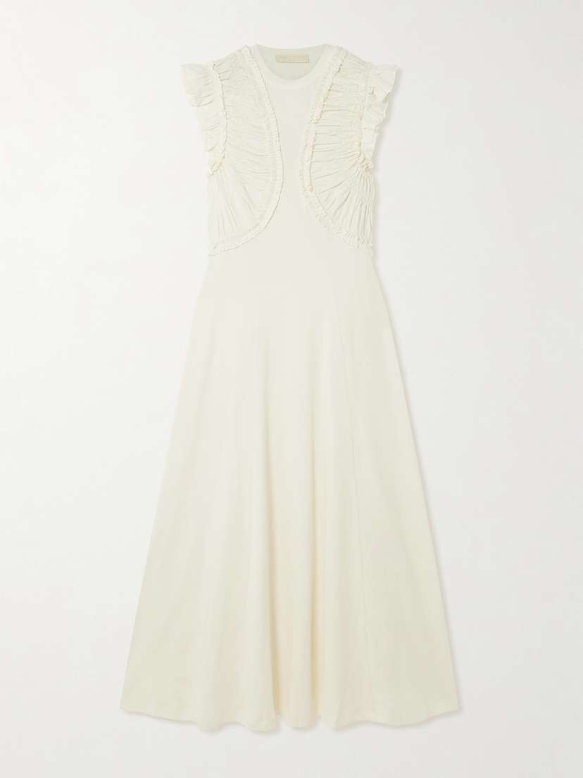 Ulla Johnson Shiva Ruffled Ruched Organic Cotton Midi Dress