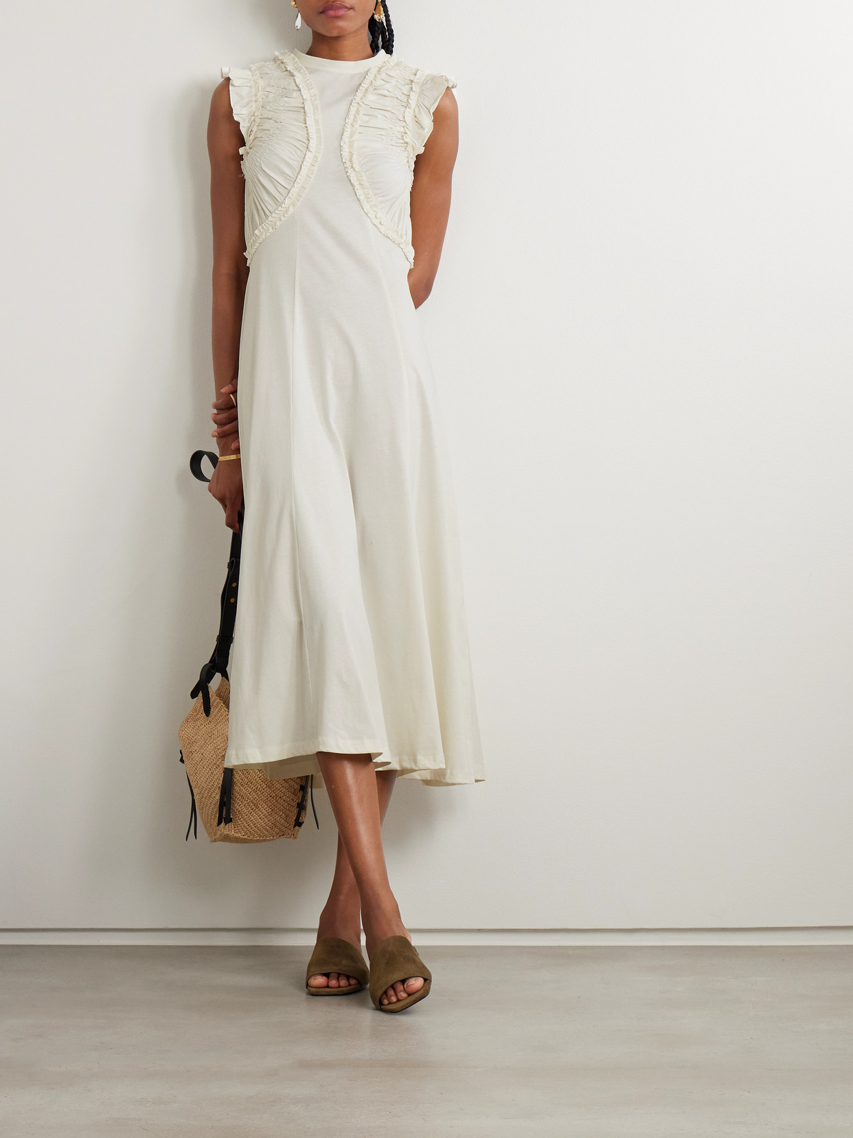 Ulla Johnson Shiva Ruffled Ruched Organic Cotton Midi Dress