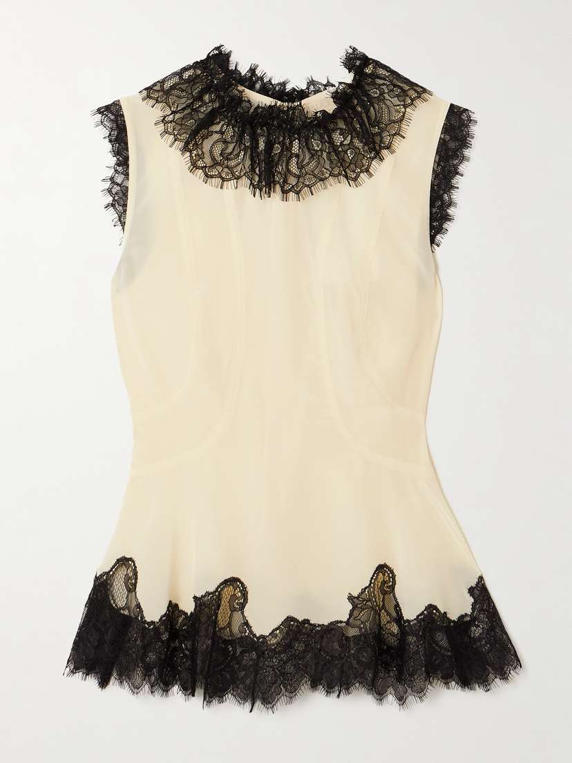 Ulla Johnson Bette Lace-trimmed Paneled Silk Crepe De Chine Top
