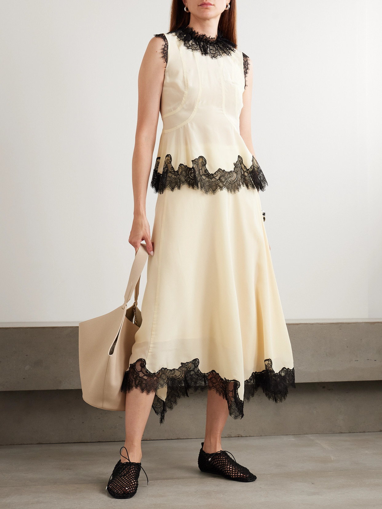 Bette Lace-Trimmed Paneled Silk Crepe De Chine Top