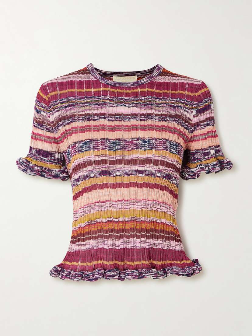 Ulla Johnson Miya Ruffled Striped Ribbed-knit Sweater