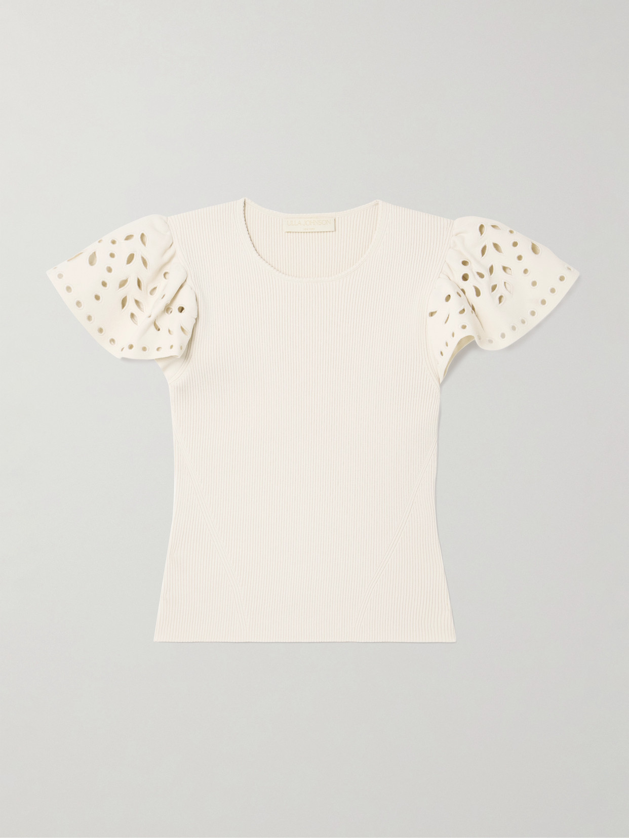 Ulla Johnson Edith Embroidered Ruffled Ribbed-knit Top