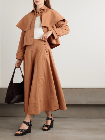 Ulla Johnson Cedar button-detailed crinkled-shell midi skirt