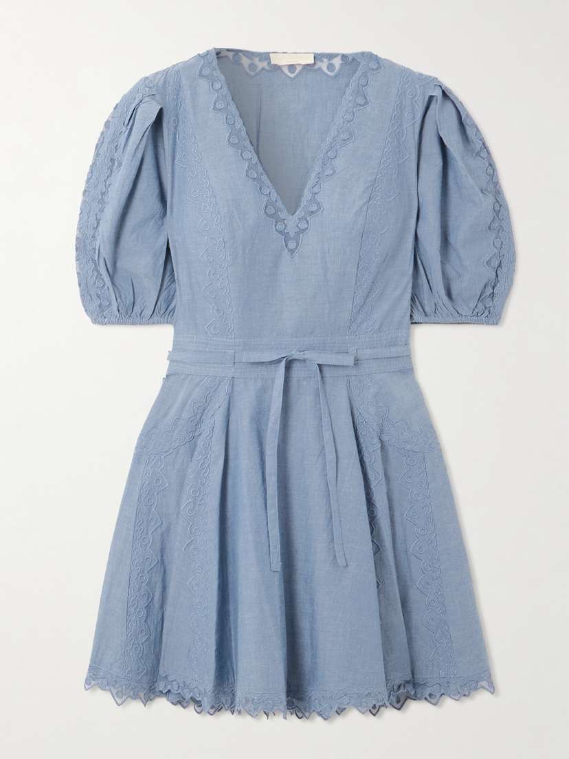 Ulla Johnson Camilla Belted Embroidered Tulle-trimmed Cotton-chambray Mini Dress