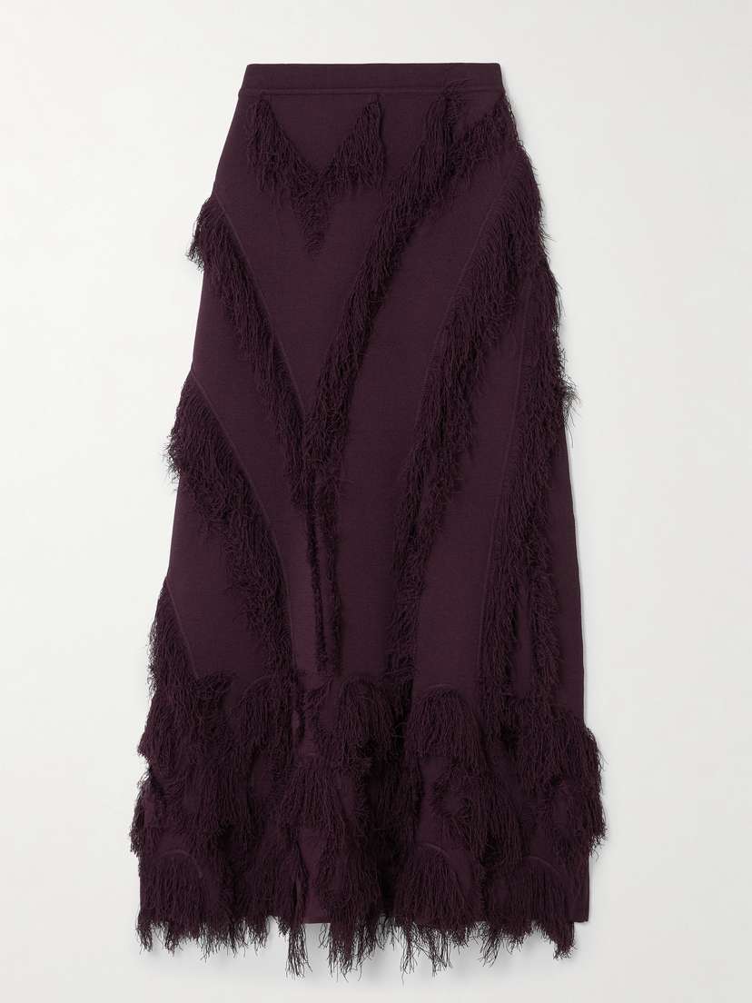 Ulla Johnson Astrid Fringed Stretch-knit Midi Skirt