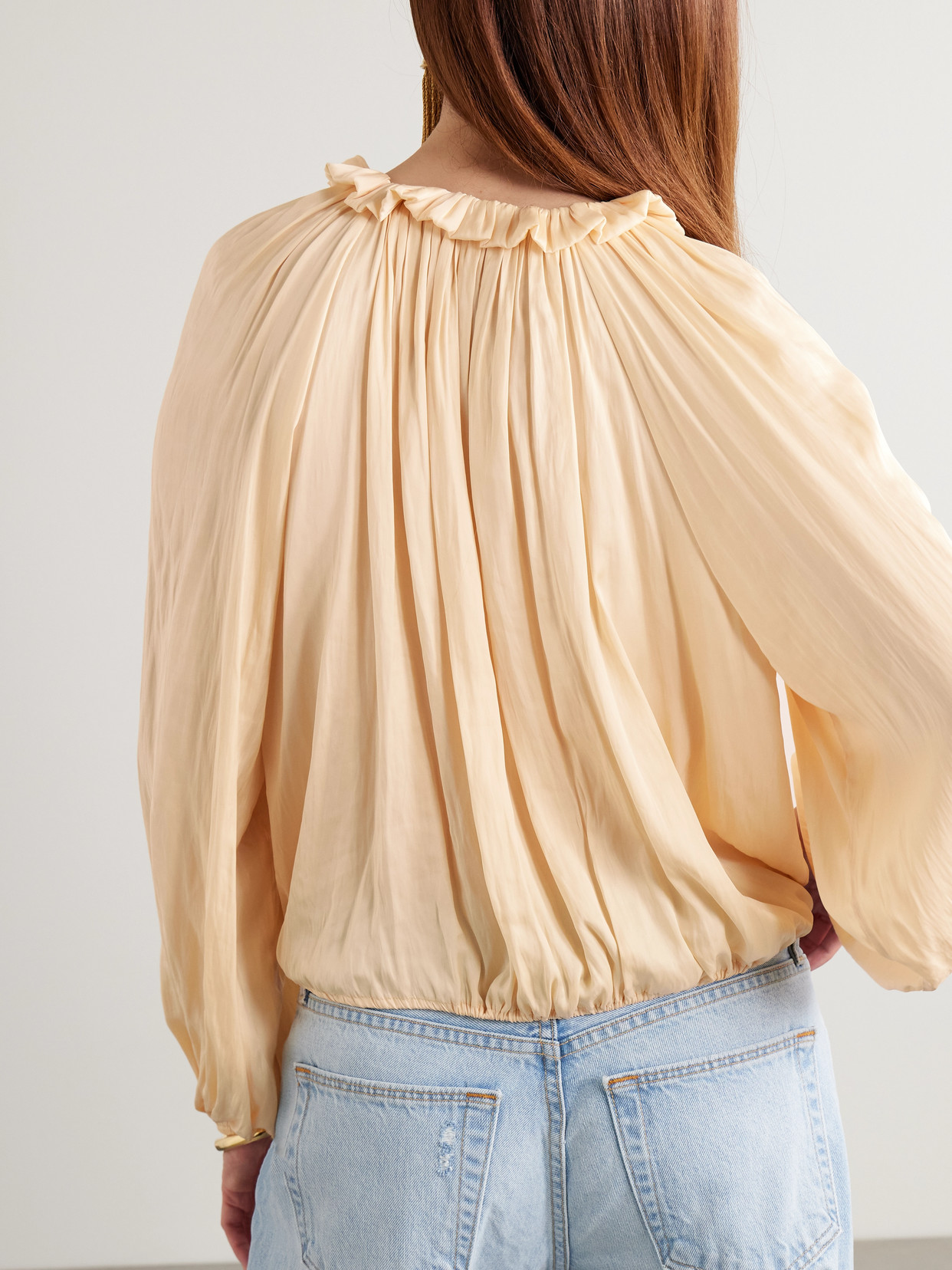 Laurette Gathered Washed-Satin Blouse