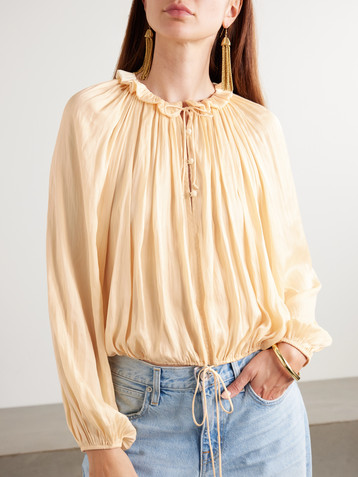 Ulla Johnson Laurette gathered washed-satin blouse