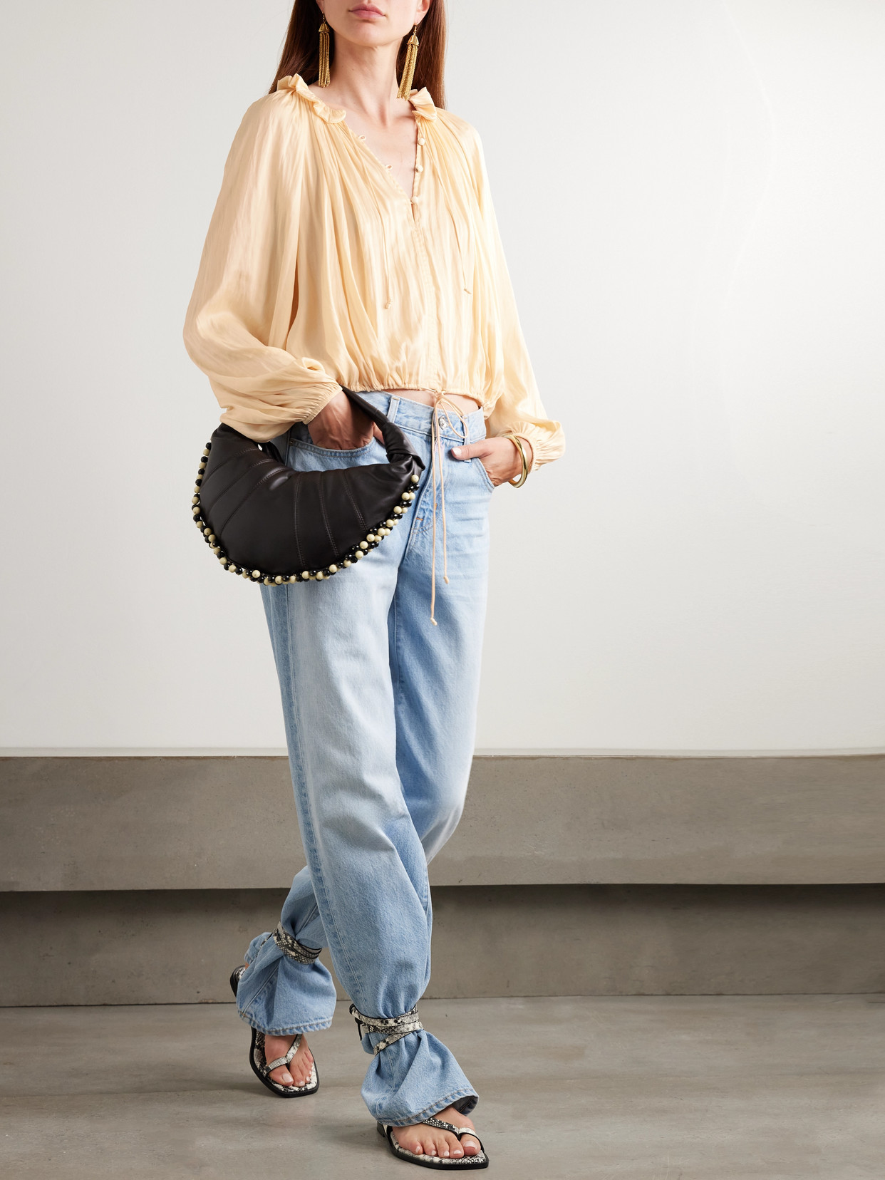 Laurette Gathered Washed-Satin Blouse