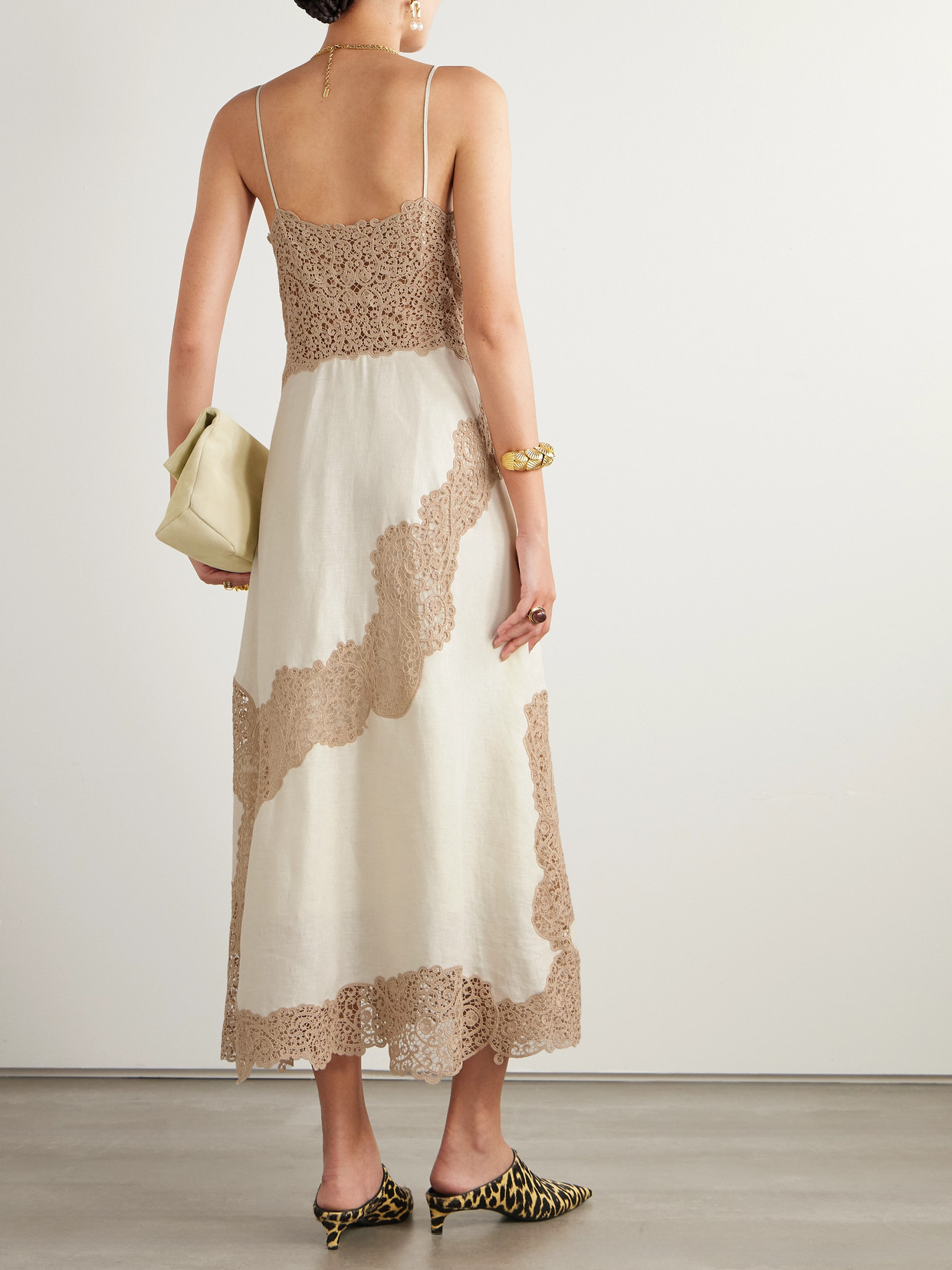 Ulla Johnson Evangeline Guipure Lace-trimmed Linen Midi Dress