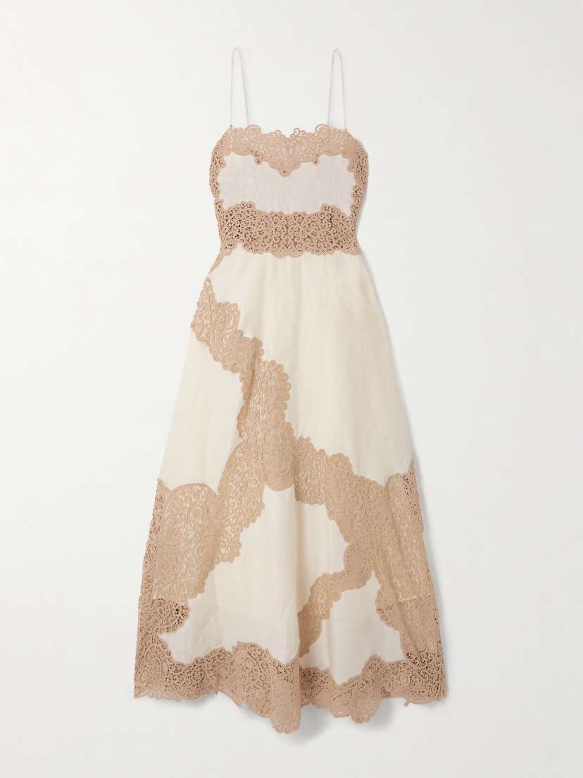 Ulla Johnson Evangeline Guipure Lace-trimmed Linen Midi Dress