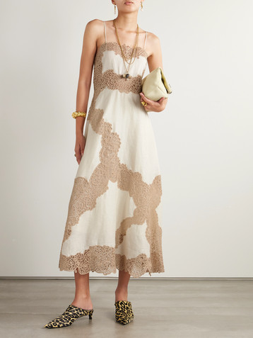 Ulla Johnson Evangeline guipure lace-trimmed linen midi dress