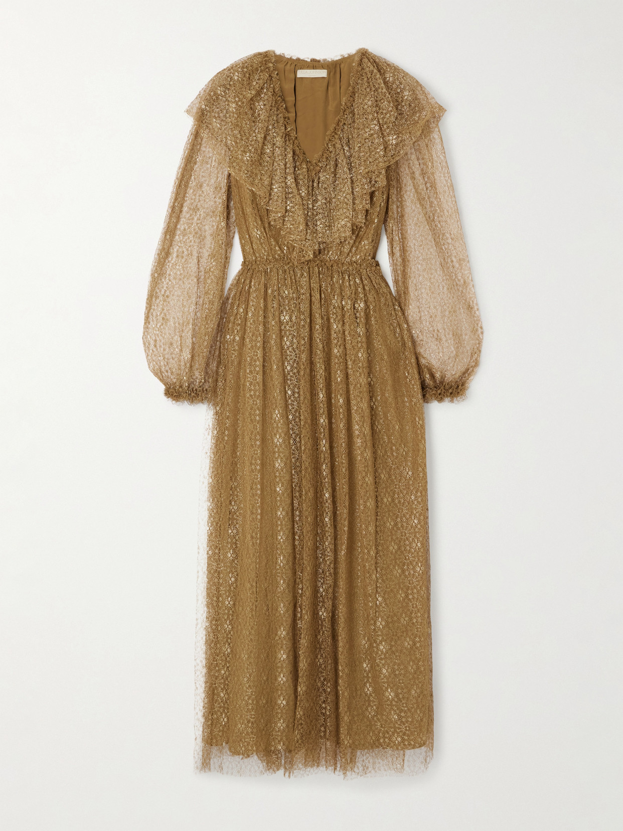 Ulla Johnson Helena Ruffled Metallic Lace Midi Dress