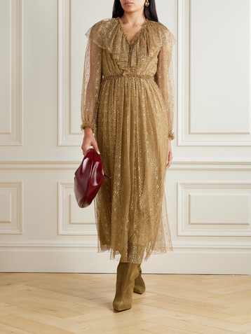 Ulla Johnson Helena ruffled metallic lace midi dress