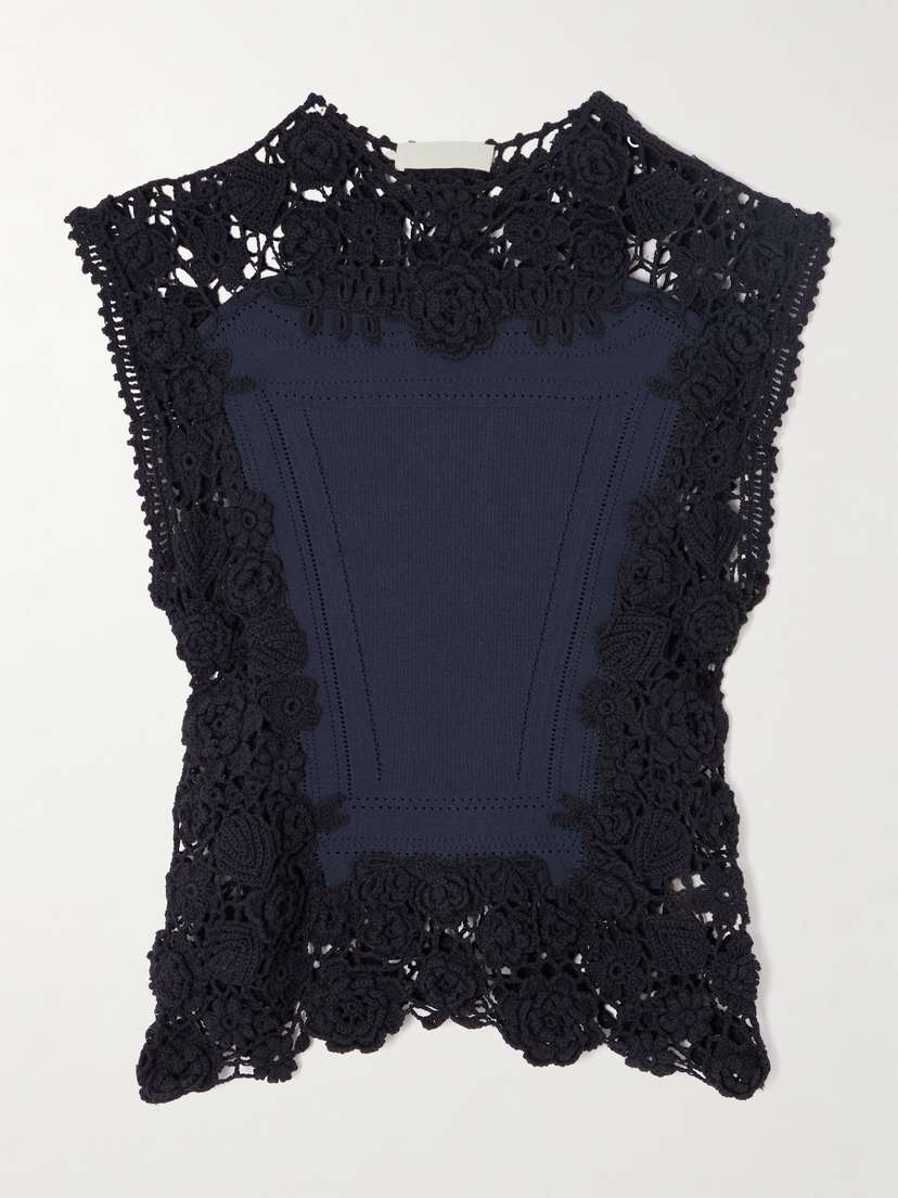 Ulla Johnson Gigi Crocheted Lace-trimmed Pointelle-knit Cotton-blend Top
