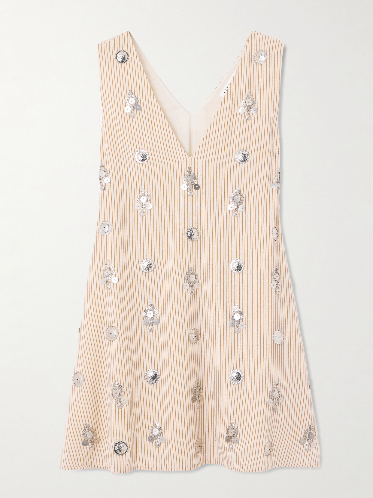 Alix Of Bohemia Soleil Cedar Embellished Striped Cotton And Linen-blend Mini Dress In Neutral