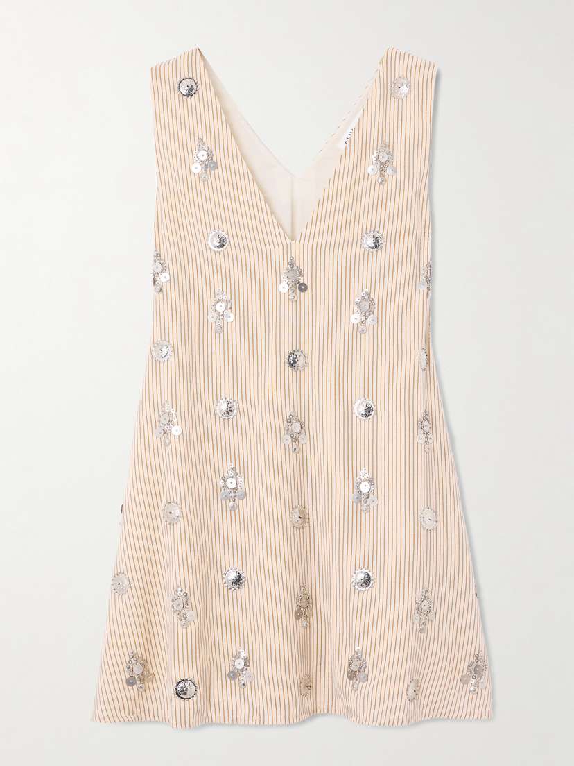 ALIX OF BOHEMIA Soleil Cedar Embellished Striped Cotton And Linen-blend Mini Dress