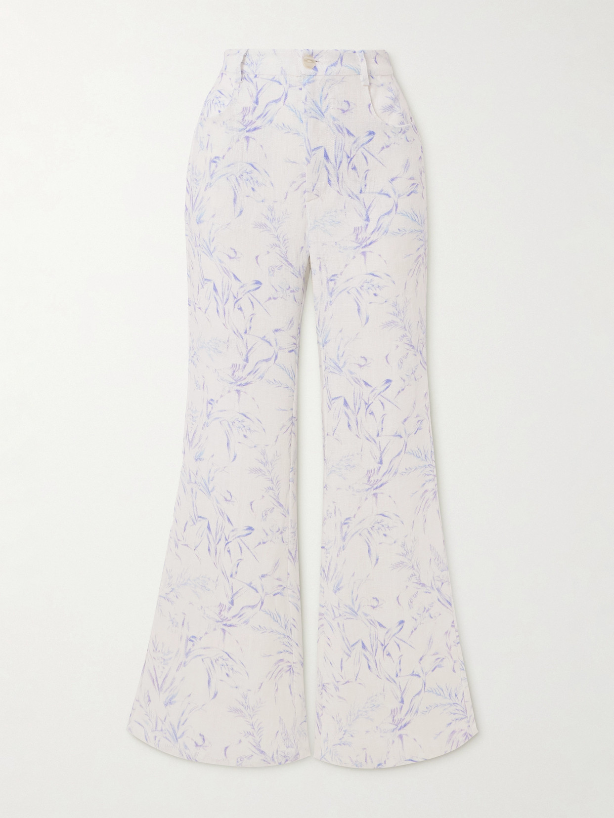 Alix Of Bohemia Bunny Avian Printed Linen-canvas Flared Pants In White