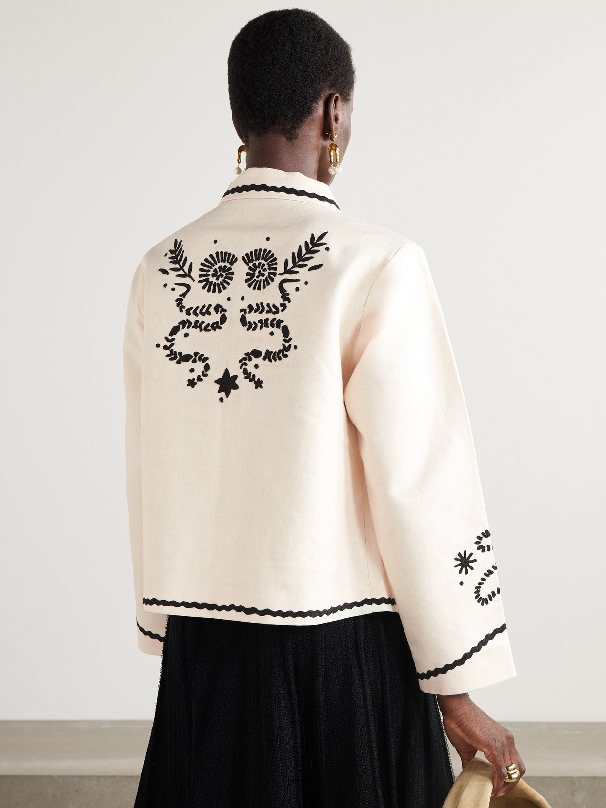 Alix Of Bohemia Francis Embroidered Silk Jacket In White