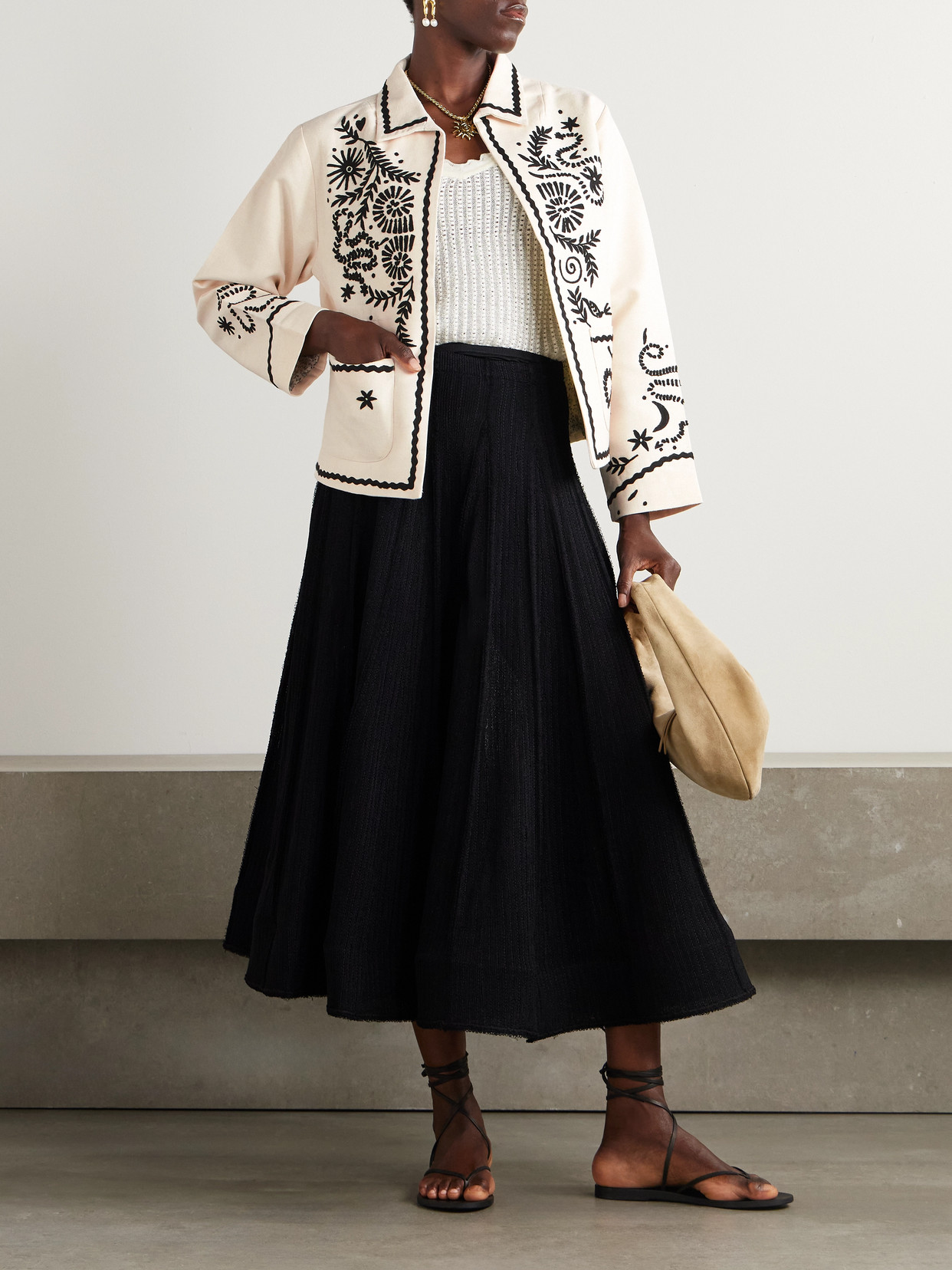 Alix Of Bohemia Francis Embroidered Silk Jacket In White