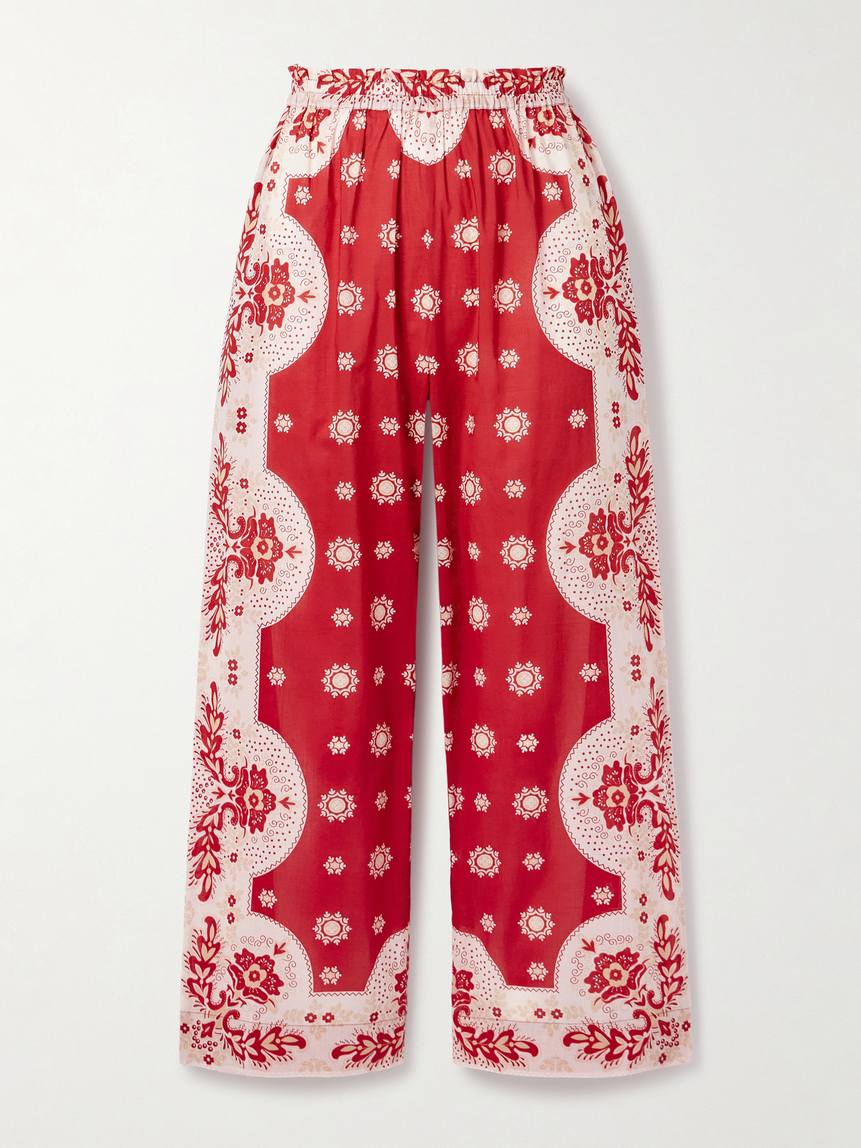 Alix Of Bohemia Otto Cropped Bandana-print Cotton-voile Wide-leg Pants In Red