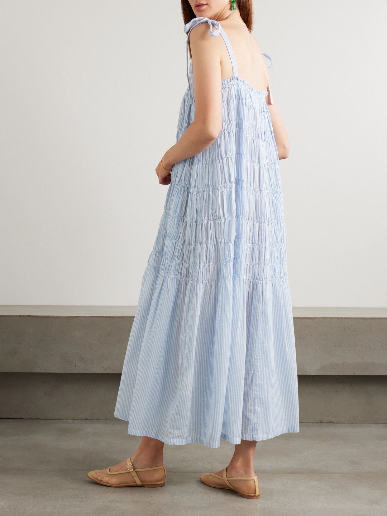Alix Of Bohemia Emrys Tiered Striped Cotton Dress In Blue
