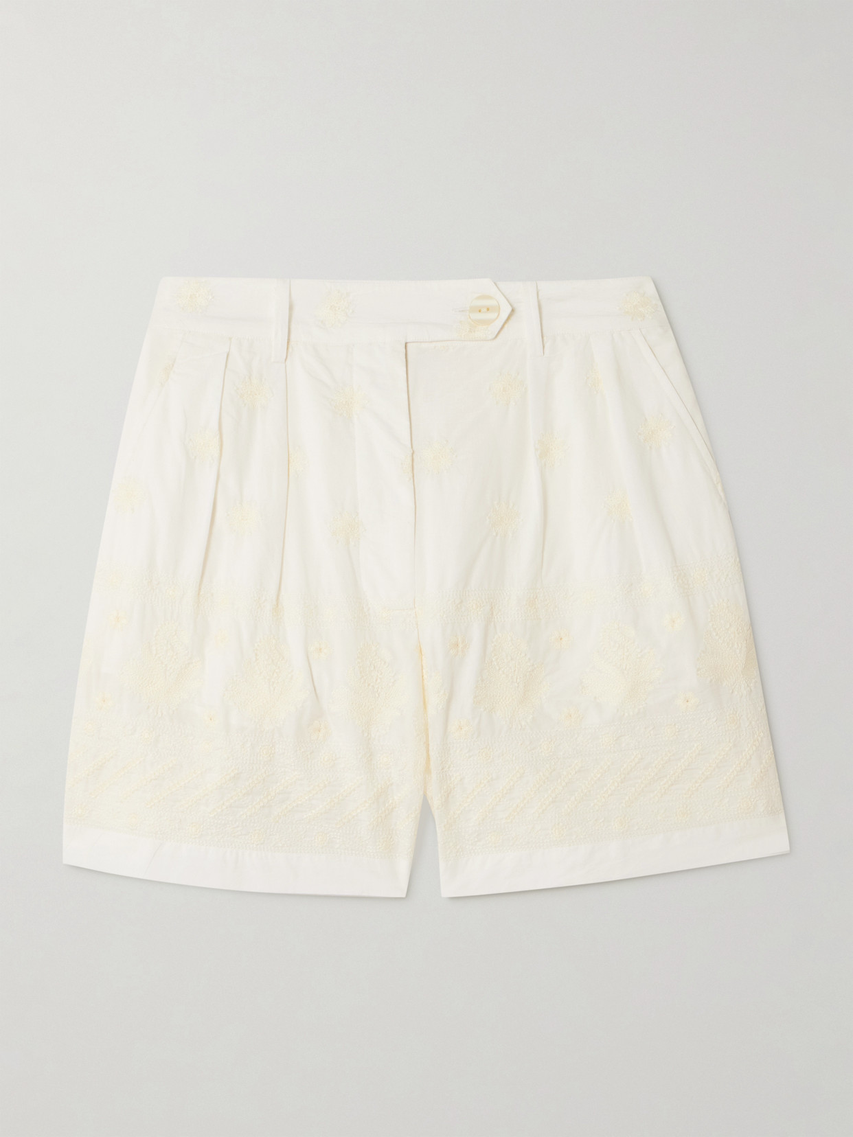 Alix Of Bohemia Deena Pleated Embroidered Cotton-voile Shorts