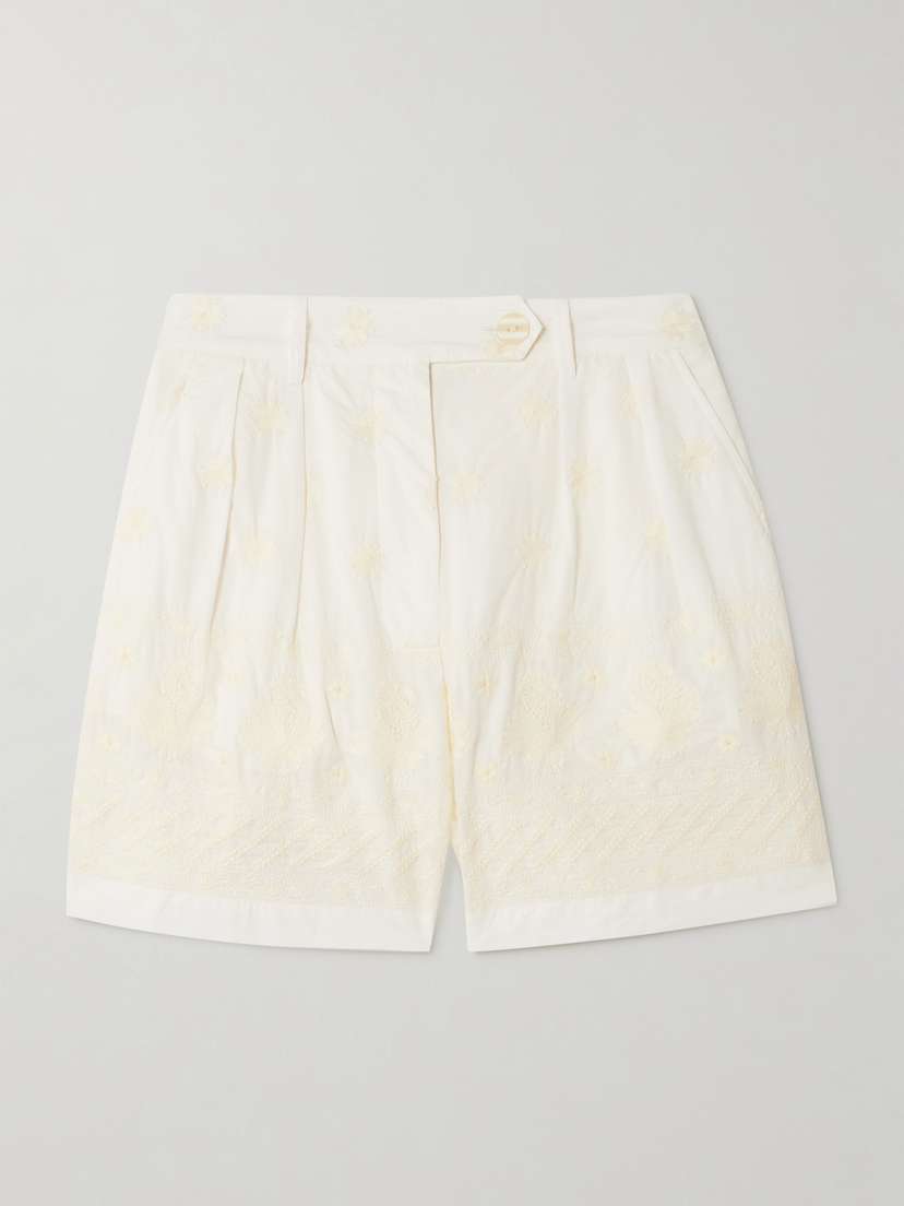 ALIX OF BOHEMIA Deena Pleated Embroidered Cotton-voile Shorts