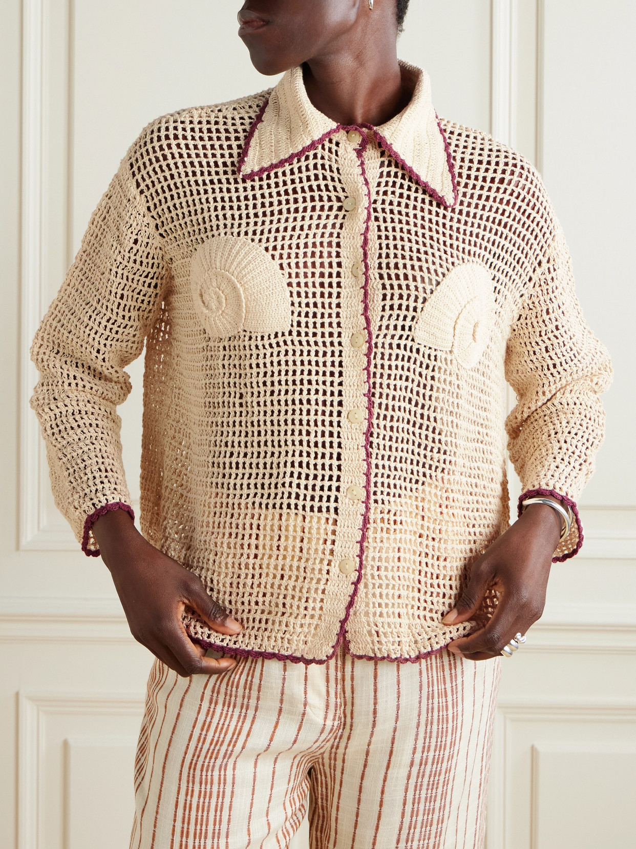 Alix Of Bohemia Emery Nautilus Scalloped Crocheted Cotton Shirt In White