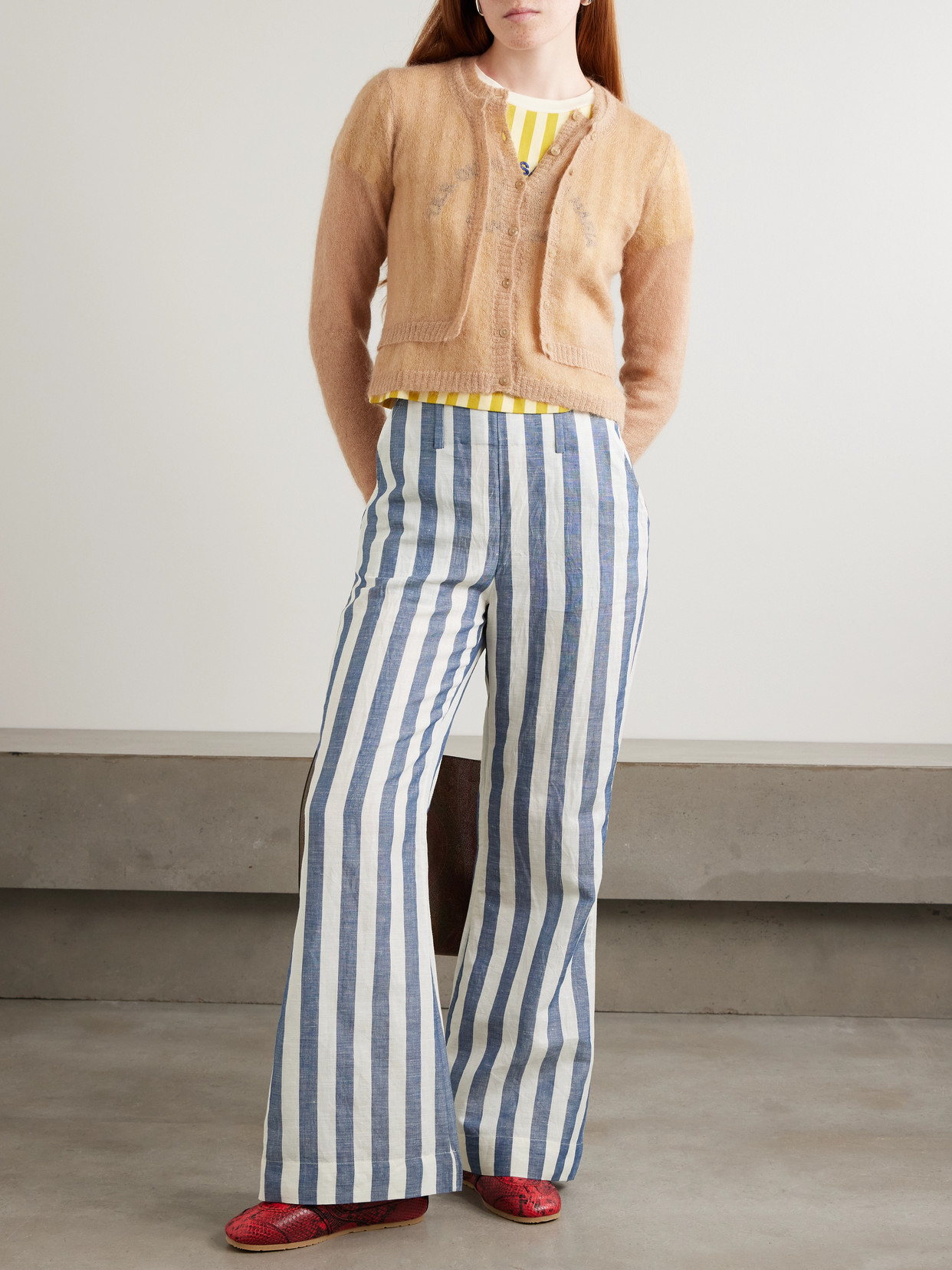 Alix Of Bohemia Charlie Sailor Striped Linen And Cotton-blend Flared Pants