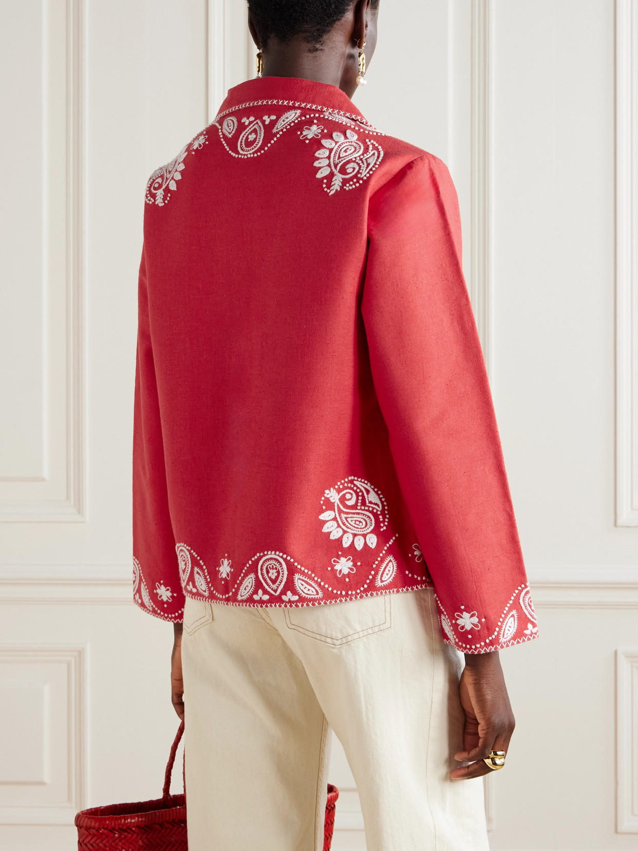 Alix Of Bohemia Francis Poppy Embroidered Cotton Jacket In Red