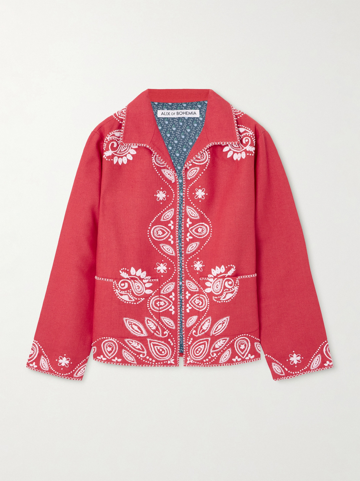 Alix Of Bohemia Francis Poppy Embroidered Cotton Jacket In Red