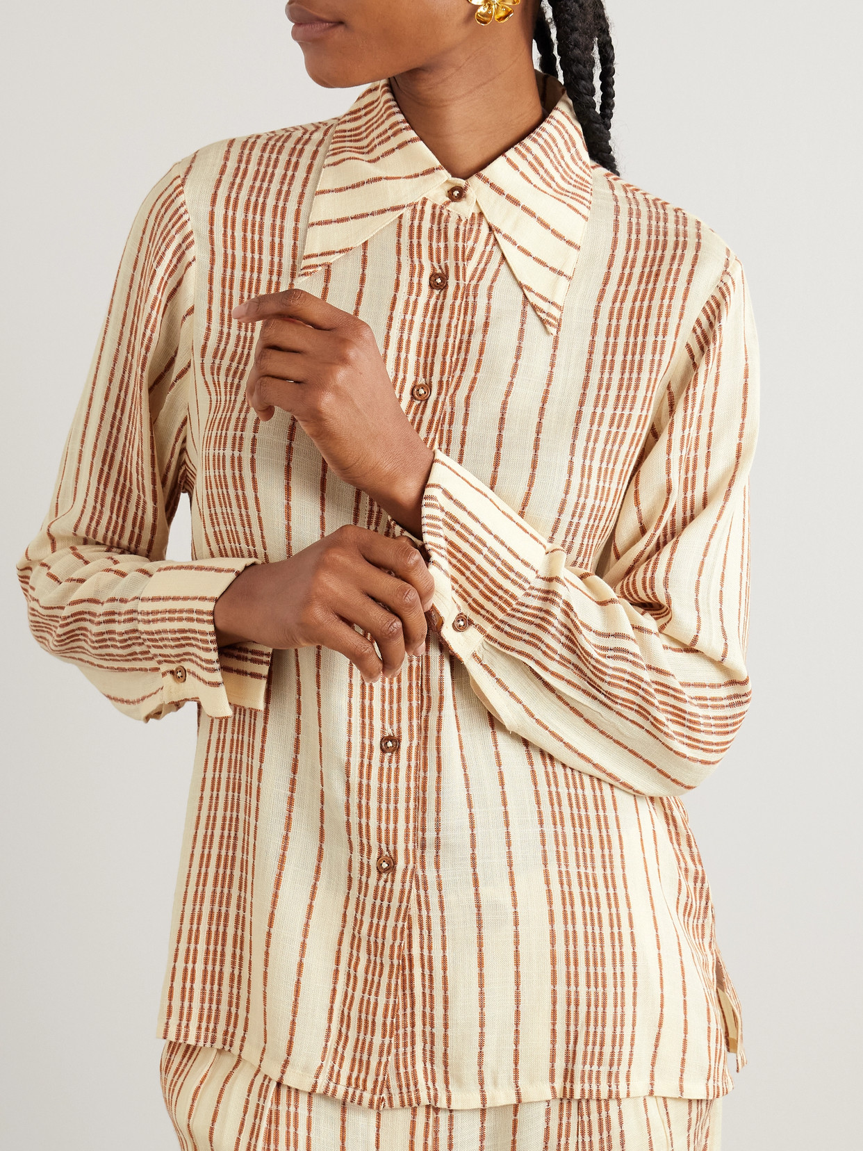 Alix Of Bohemia Dana Striped Woven Shirt In Pink
