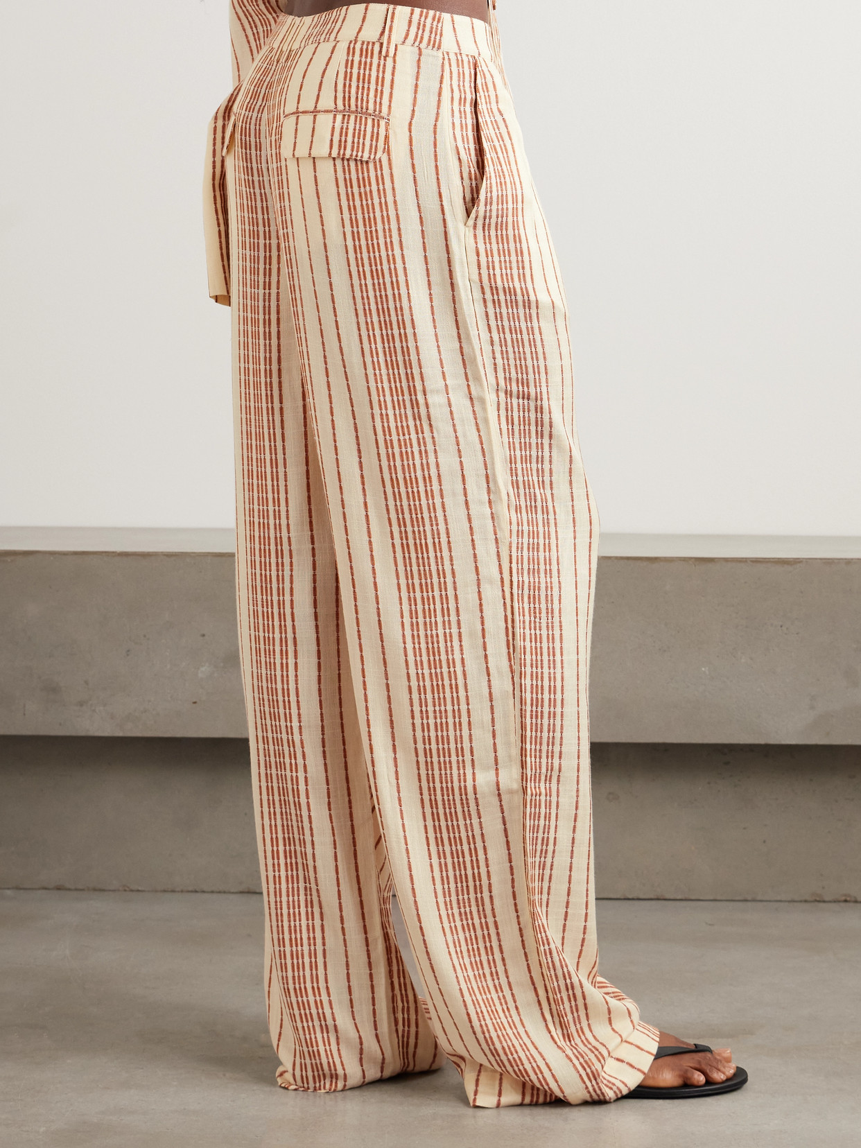 Alix Of Bohemia Diana Penny Striped Linen-jacquard Straight-leg Pants In Neutral