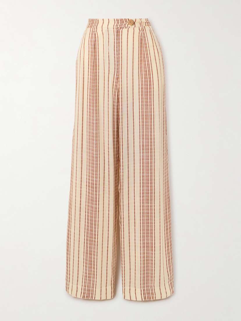 ALIX OF BOHEMIA Diana Penny Striped Linen-jacquard Straight-leg Pants