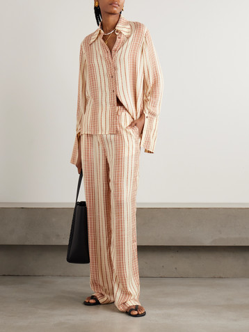 Alix Of Bohemia Diana Penny striped linen-jacquard straight-leg pants