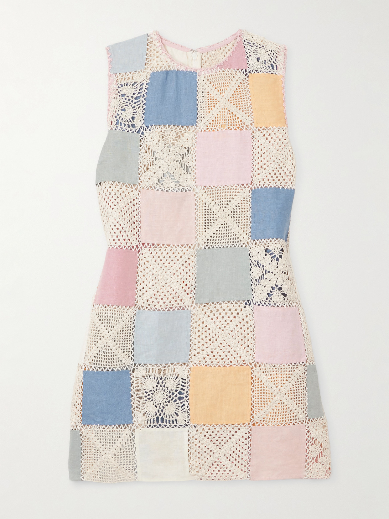 Alix Of Bohemia Vita Sorbet Patchwork Crocheted Cotton And Linen Mini Dress In Multi