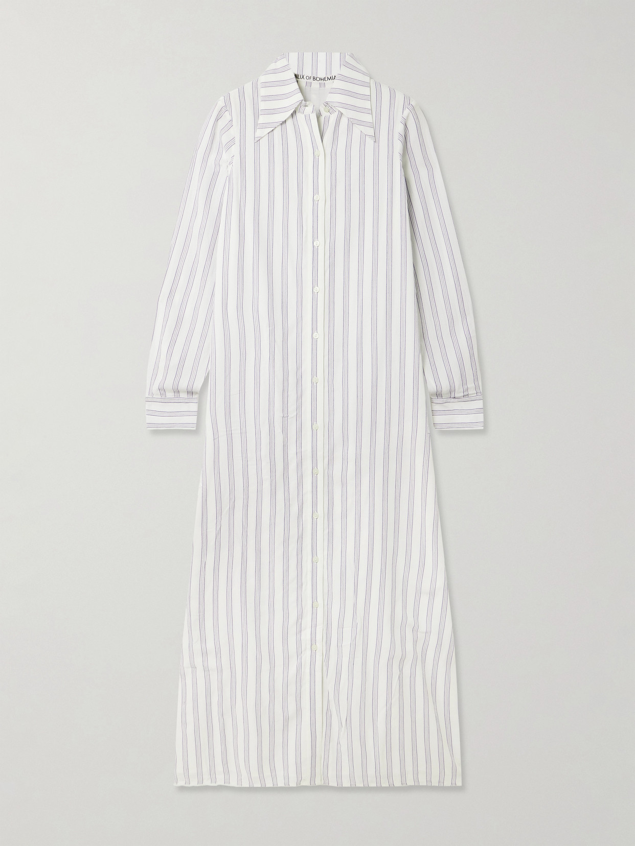 Alix Of Bohemia Lotte Striped Crepe Maxi Shirt Dress In White