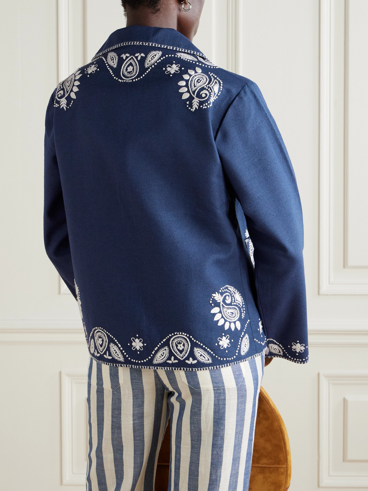Alix Of Bohemia Francis Harbor Embroidered Silk Jacket In Blue