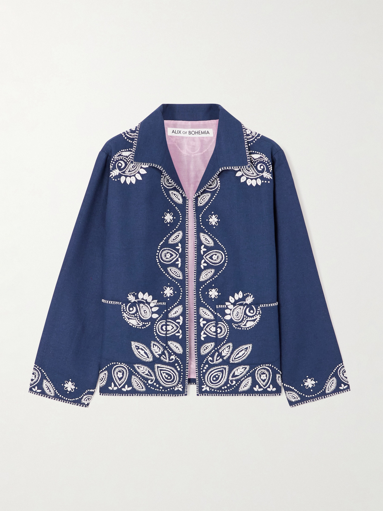 Alix Of Bohemia Francis Harbor Embroidered Silk Jacket In Blue