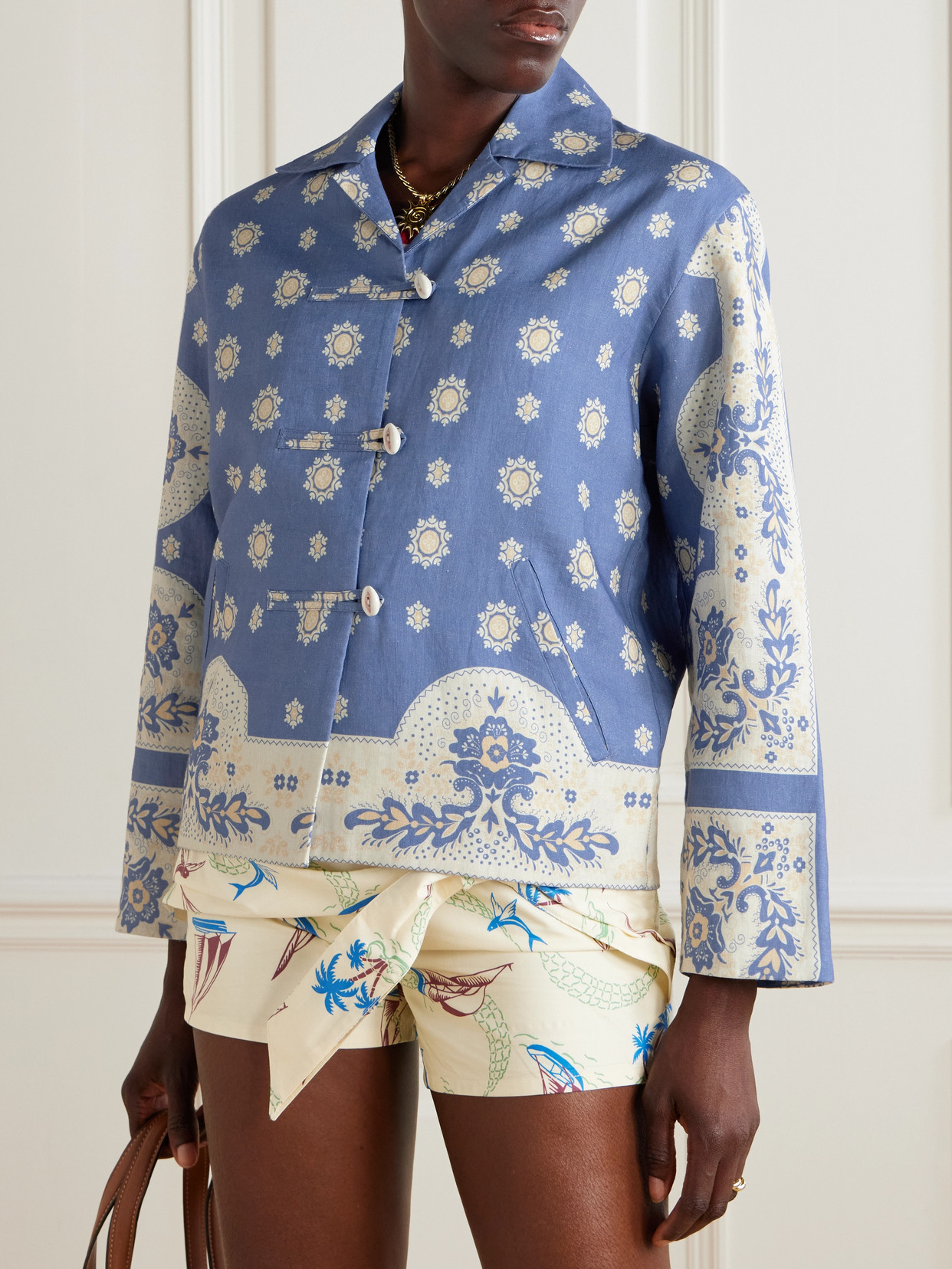 Alix Of Bohemia Printed Linen Jacket In Blue