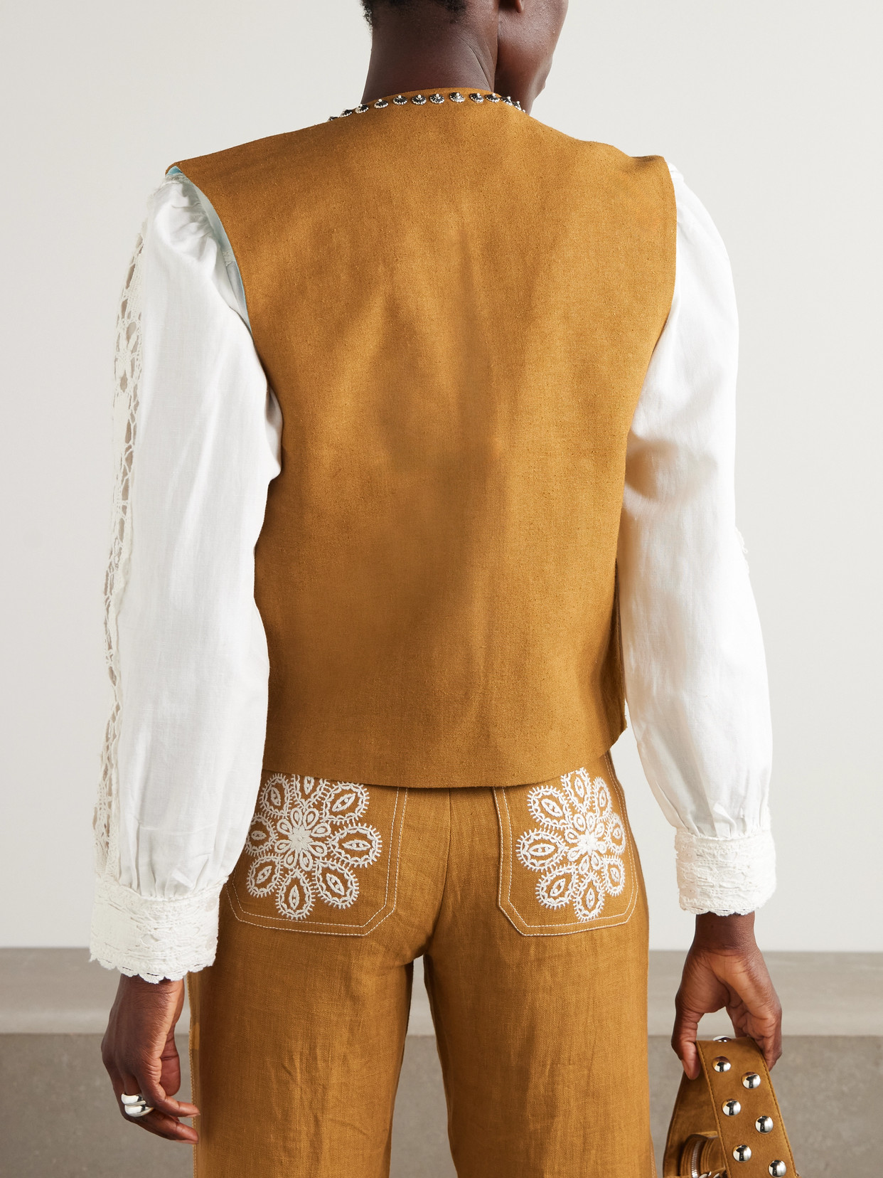 Alix Of Bohemia Arizona Studded Embroidered Silk Vest In Brown