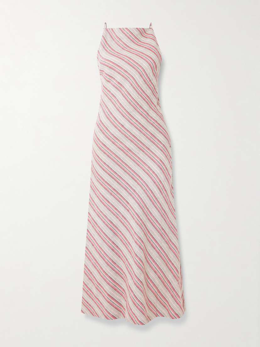 Faithfull Lison Open-back Striped Linen And Cotton-blend Midi Dress
